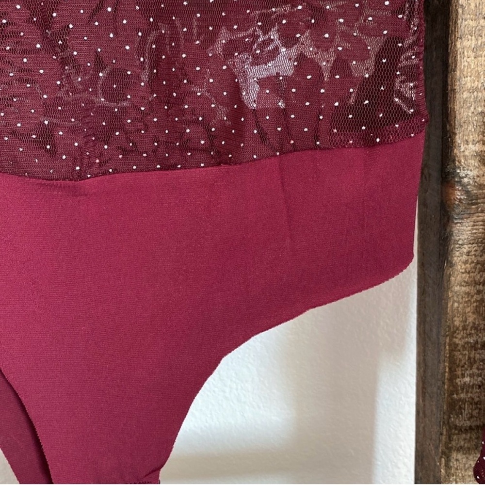Ces Femme floral mesh Burgundy Lace woman’s bodysuit - Picture 5 of 13